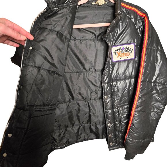 VTG Wynns Xtend Official Racing Puffer Jacket LG Black Snap Zip Closure USA 70s - Picture 13 of 14
